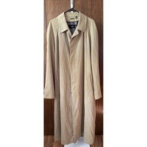 SANYO New York Mens Long Tan Overcoat Size 48R No Wool Liner Hidden Buttons